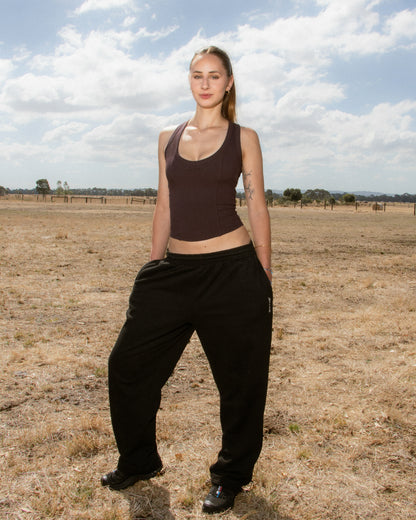 Dark Brown Ribbed Shelf bra Tank