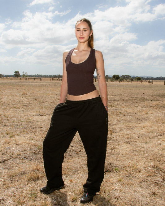 Dark Brown Ribbed Shelf bra Tank